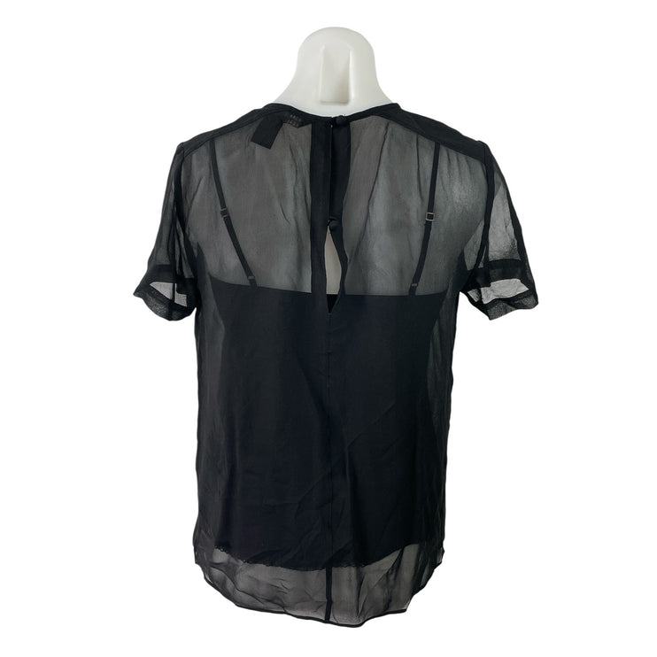 Marc Jacobs Womens Black Pleated Chiffon Overlay Short Sleeve Blouse Top Size 2