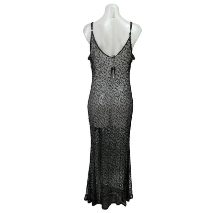 NEW PrettyLittleThing Black Sequin V Neck Sheer Cami Tank Maxi Dress Size 12