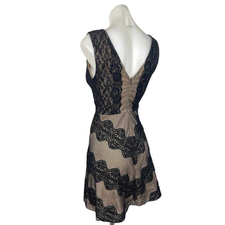 Miami Francesca's Collection Black Tan Lace Mesh Sleeveless A Line Mini Dress S