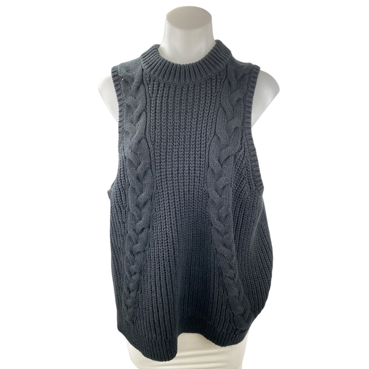 NEW Banana Republic Black Cable Knit Sleeveless Crewneck Tank Sweater Top Size L