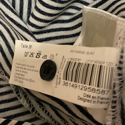 Monoprix Black White Striped Short Sleeve Belted Button Down Midi Shirt Dress 4