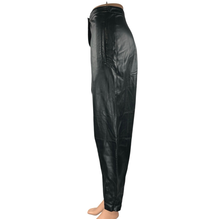 12 Storeez Black Faux Vegan Leather Straight Tapered High Rise Trousers Pants XS