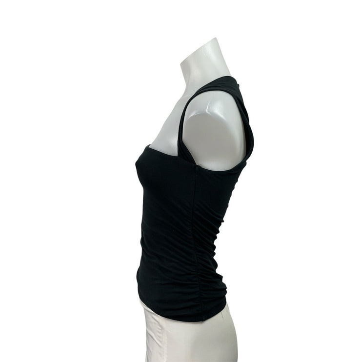 Abercrombie & Fitch Black Sleeveless Square Neck Ruched Crop BlouseTank Top Sz S
