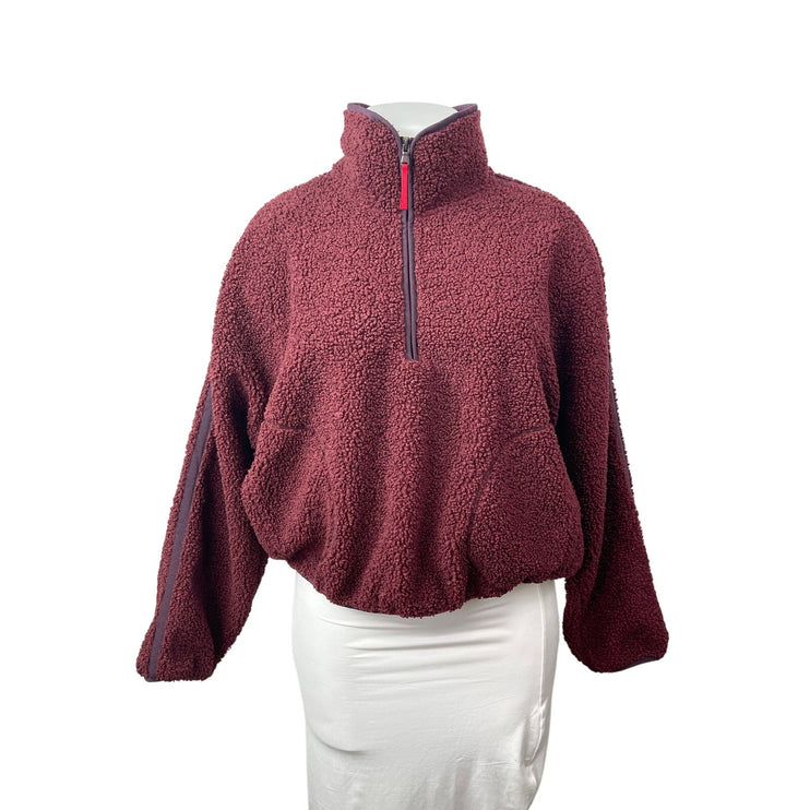 Old Navy Women's Red Faux Sherpa Fleece Half Zip Pullover Sweater Top Size XL