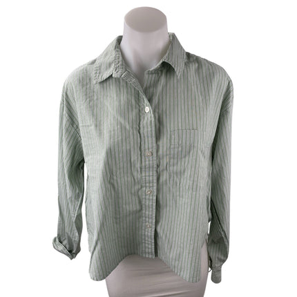 Abercrombie & Fitch Womens Green Striped Long Sleeve Button Down Shirt Top Sz S