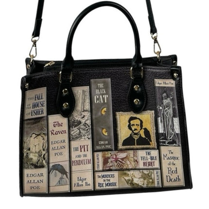 Poe's Library Edgar Allan Poe Black Vegan Leather Crossbody Purse Handbag OS