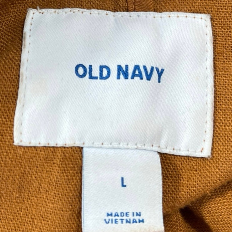 Old Navy Brown Linen Long Sleeve Collared Pocket Open Cardigan Coat Jacket Sz L