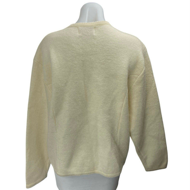 Vintage Tally-Ho Cream 100% Wool Long Sleeve Button Down Cardigan Sweater M