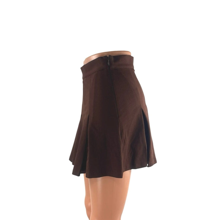 NEW MNG Mango Brown High Waisted Zipped Pleated Flare A Line Mini Skirt Size S