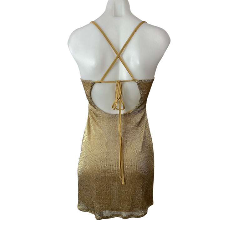 ASOS Gold Sheer Chainmail Square Neck Strappy Cami Camisole Mini Tank Dress Sz 4