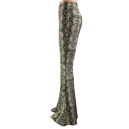 Polly Womens Beige Snakeskin Animal Print High Rise Flared Trousers Pants Size 4