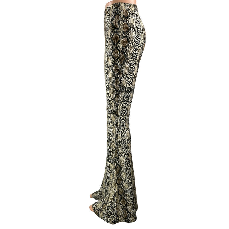 Polly Womens Beige Snakeskin Animal Print High Rise Flared Trousers Pants Size 4