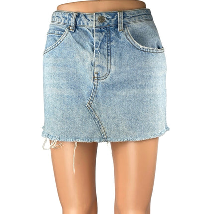 Sincerely Jules Blue High Waist Frayed Raw Hem Mini Pencil Denim Jeans Skirt XS