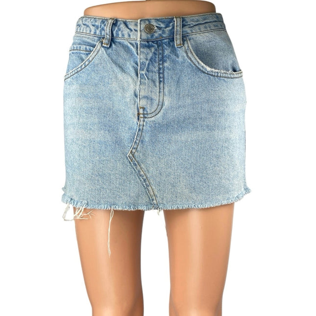 Sincerely Jules Blue High Waist Frayed Raw Hem Mini Pencil Denim Jeans Skirt XS