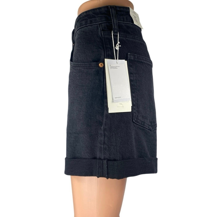 NEW H&M Women's Black High Waisted Wide Leg Cuffed Mom Denim Jean Shorts 18
