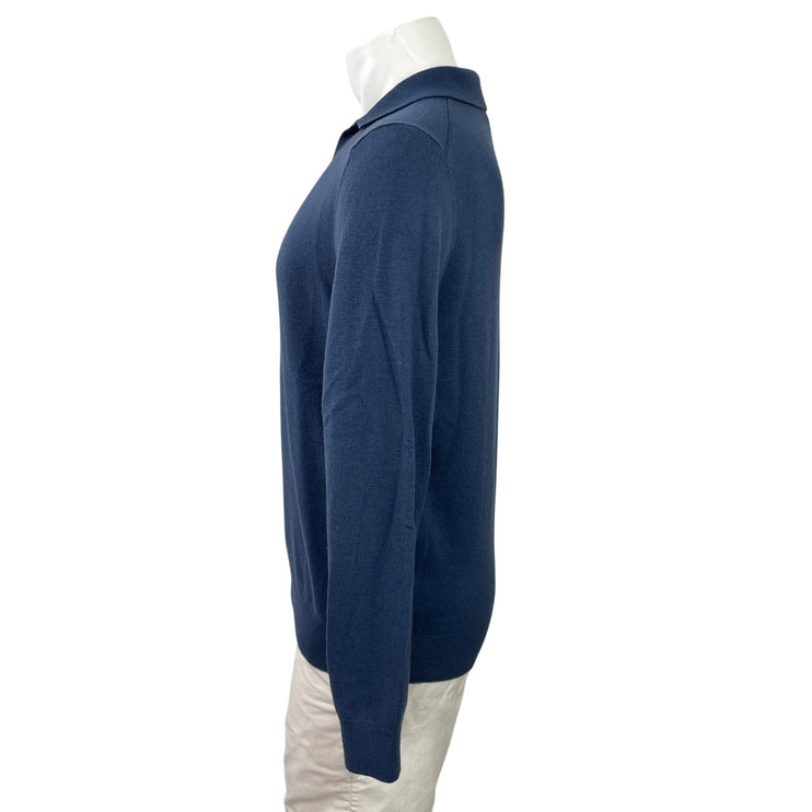 Reiss Men's Blue Long Sleeve Collared Polo Knit Sweatshirt Sweater Top Size M