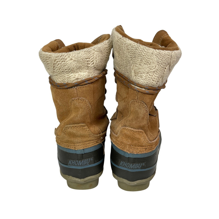 Khombu Cozy Brown Faux Fur Leather Lace Up Waterproof Snow Duck Boots Shoes 6M