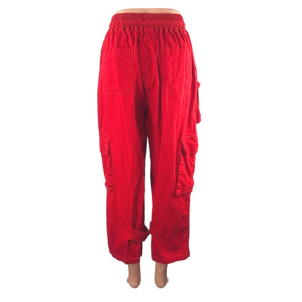 Kol Me Baby Women's Red Cropped High Rise Baggy Cargo Trousers Pants Size S