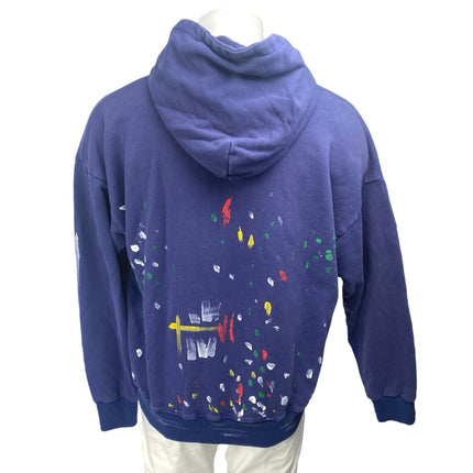 Gallery Dept Men's Blue Paint Graphic Logo Hoodie Hooded Sweatshirt Top Size L698