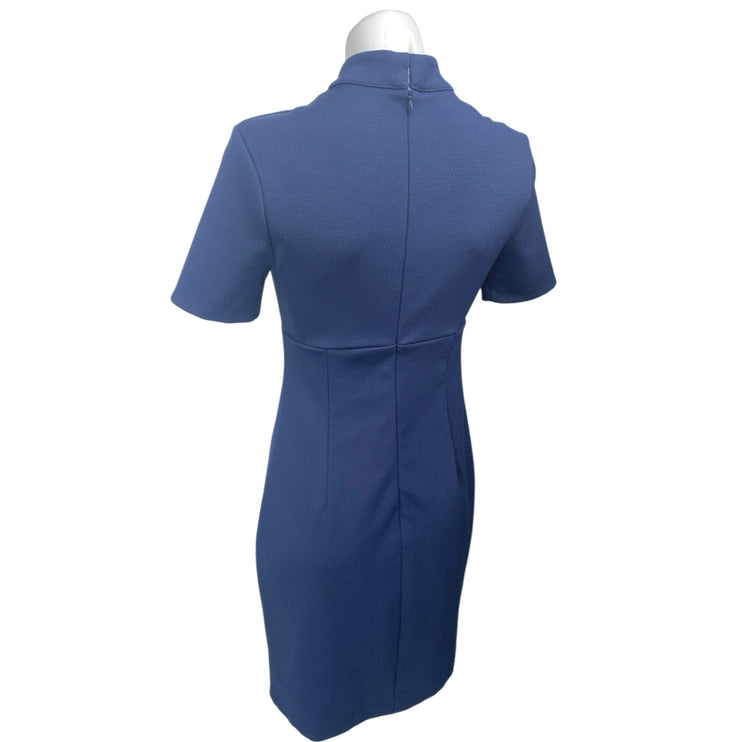 Trina Turk Camari Blue Short Sleeve Choker V-Neck Cutout Mini Sheath Dress Sz S