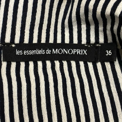 Monoprix Black White Striped Short Sleeve Belted Button Down Midi Shirt Dress 4