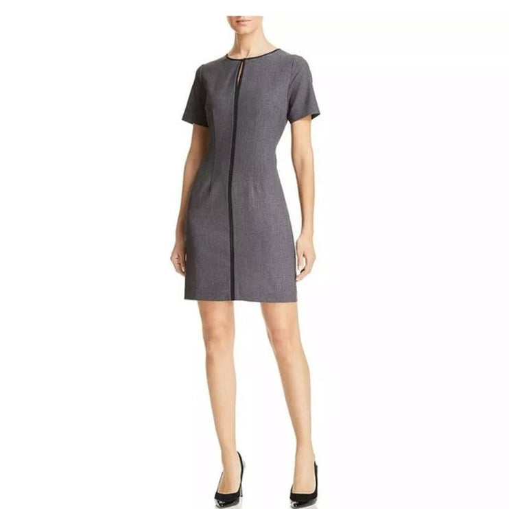 T Tahari NWT Gray Black Short Sleeve Notch Neck Career Mini Sheath Dress Size 8