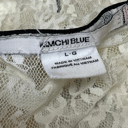 Kimchi Blue Womens White Floral Lace V-neck Short Cap Sleeve Sheer Blouse Top L