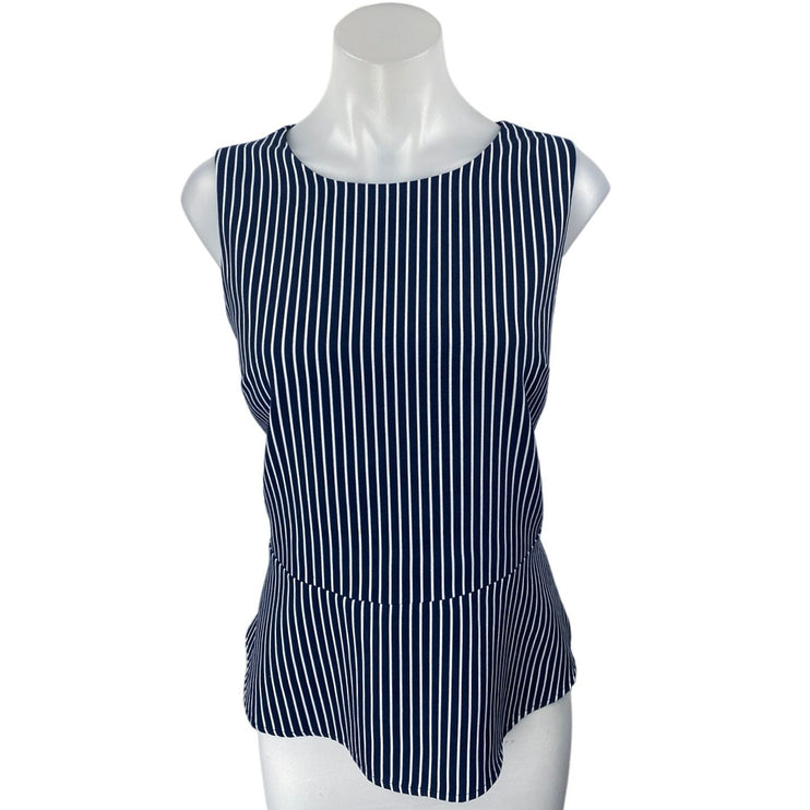 Banana Republic Navy Blue White Striped Sleeveless Peplum Blouse Top Size 6