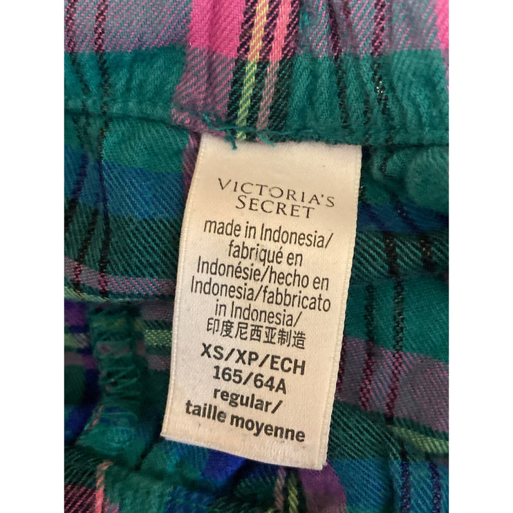 Victoria's Secret Women's Green Pink Plaid Flannel Sleepwear Pajama Pants Sz XS