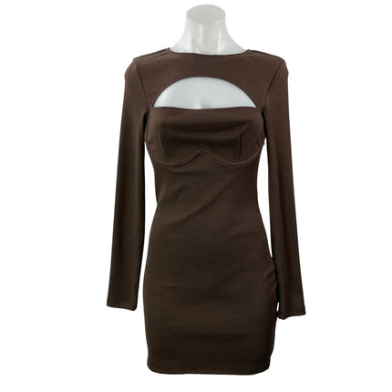 Princess Polly Brown Long Sleeve Ribbed Knit Square Neck Mini Bodycon Dress 6
