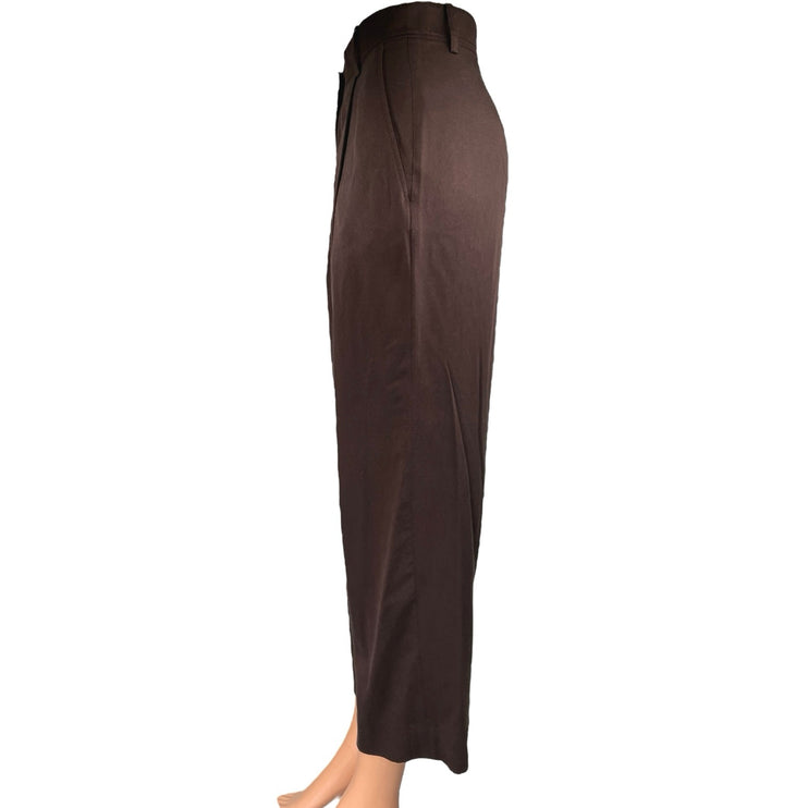 The Reset Brown Pleated Straight Wide Leg High Rise Crop Trousers Dress Pants S