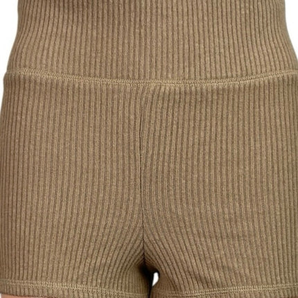 NEW Abercrombie & Fitch Tan Ribbed Knit High Rise Yoga Mini Biker Shorts Size S