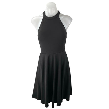 Aqua Women's Black Sleeveless Halter Zip Mini A-line Fit & Flare Dress Size S