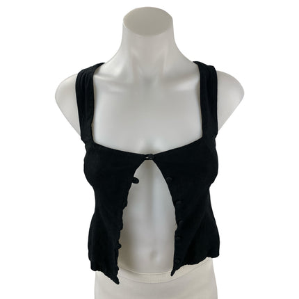 Princess Polly Women's Black Sleeveless Slim Button Up Crop Cami Tank Top Size 2