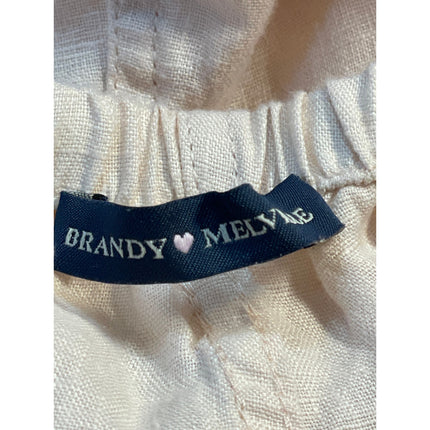 Brandy Melville 100% Linen Womens Beige Dawstring Wide Leg Trousers Pants Sz S
