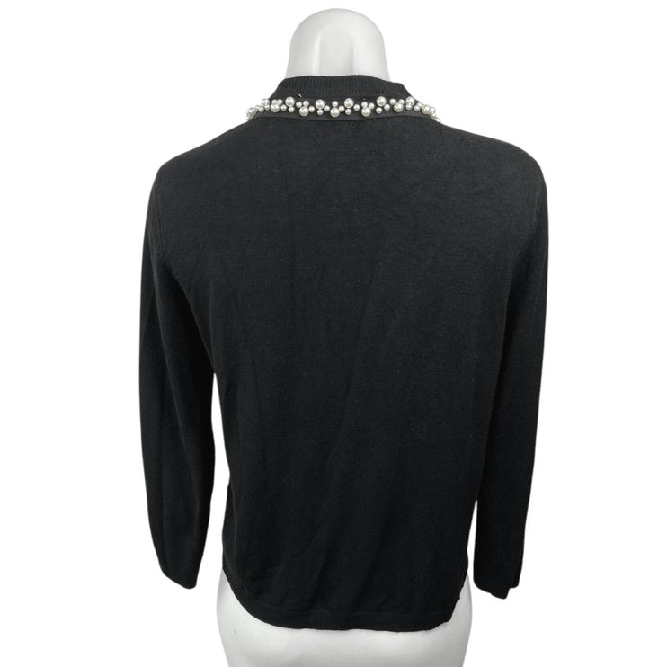 Zara Black Pearl Beaded Embellished Button Knit Cardigan Sweater Top Size M