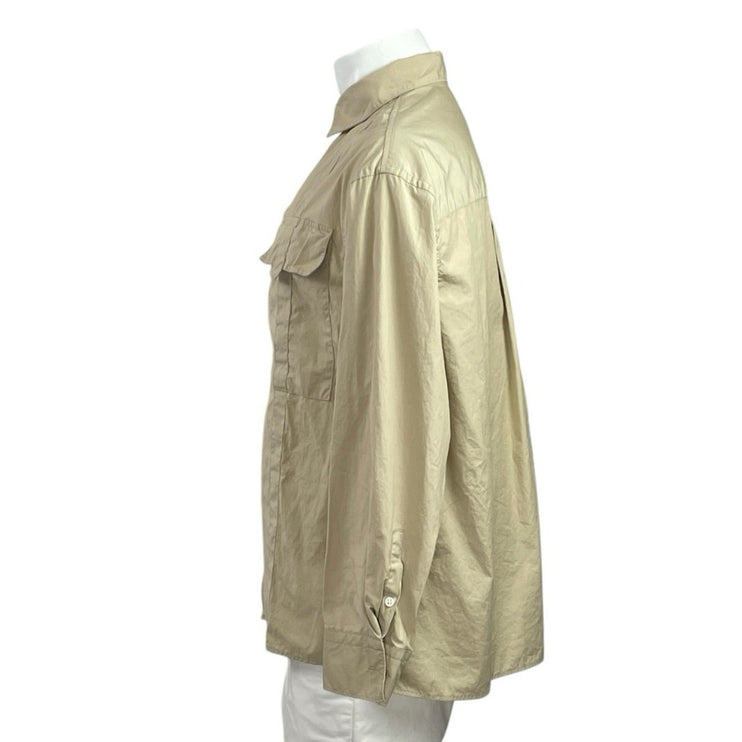 Zara Men's Beige Collared Long Sleeve Chest Pocket Casual Button Up Shirt Top M