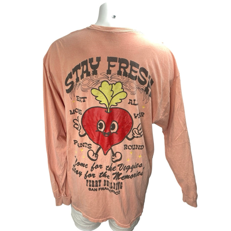 Urban Outfitters Mens Coral Long Sleeve Stay Fresh Veggie T Shirt Tee Top Size L