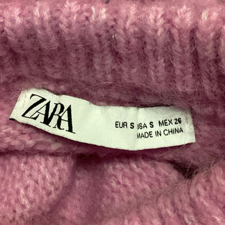 Zara Women's Pink Balloon Long Sleeve Knit Mock Neck Cropped Sweater Top Size S