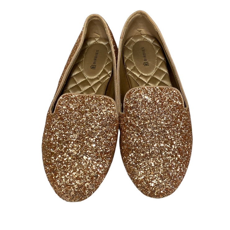 Birdies Starling Women's Gold Round Toe Glitter Loafer Slip On Ballet Shoes Sz 8