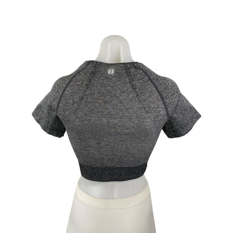 Domyos Women's Gray Short Sleeve Crew Neck Yoga T-Shirt Athletic Crop Top Size S