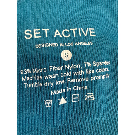 Set Active Blue Ribbed Knit Yoga Workout Athletic Sports Bra Crop Top Size S