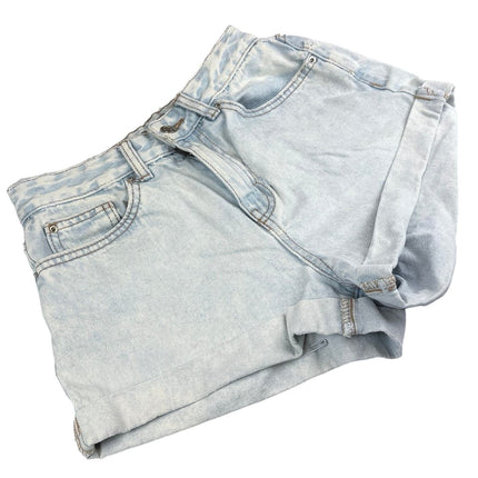 Denim & Co Light Blue Acid Wash Bleached Cuffed High Rise Denim Jean Shorts Sz 4