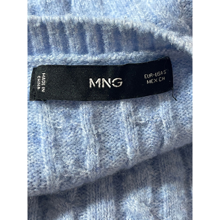 MNG Mango Women's Blue Cable Rib Knit Crew Neck Long Sleeve Sweater Top Size S