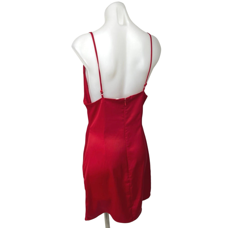 Urban Outfitters Red Silk Satin Cowl Neck Cami Camisole Mini Slip Tank Dress M