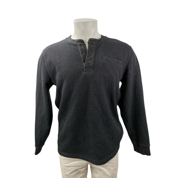 L.L. Bean Men's Black Long Sleeve Henley Waffle Knit Faux Sherpa Sweater Top M