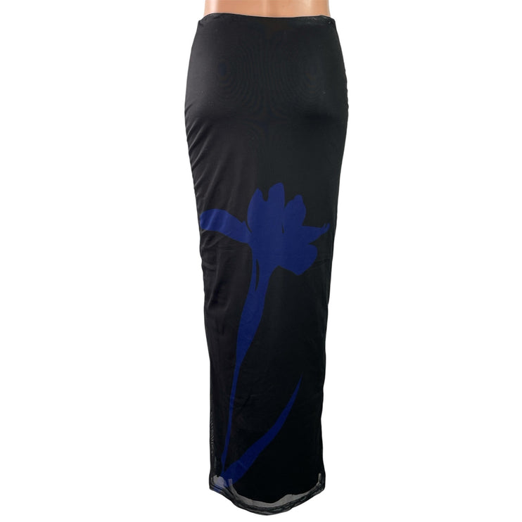 Superdown Women's Black Floral Graphic Print Straight Pencil Maxi Skirt Size S