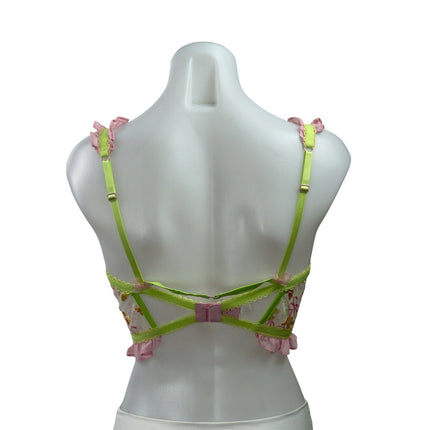 For Love & Lemons Sunset Butterfly Pink Ruffle Bustier Lace Crop Corset Top Sz S