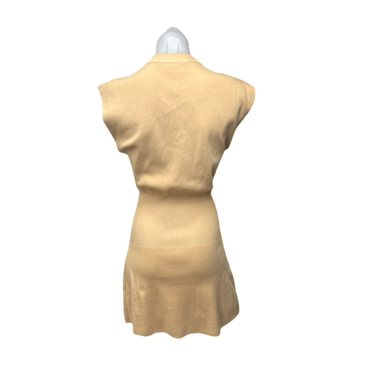 Zara Women's Yellow Ribbed Knit Mock Neck Short Sleeve A Line Mini Dress Size S