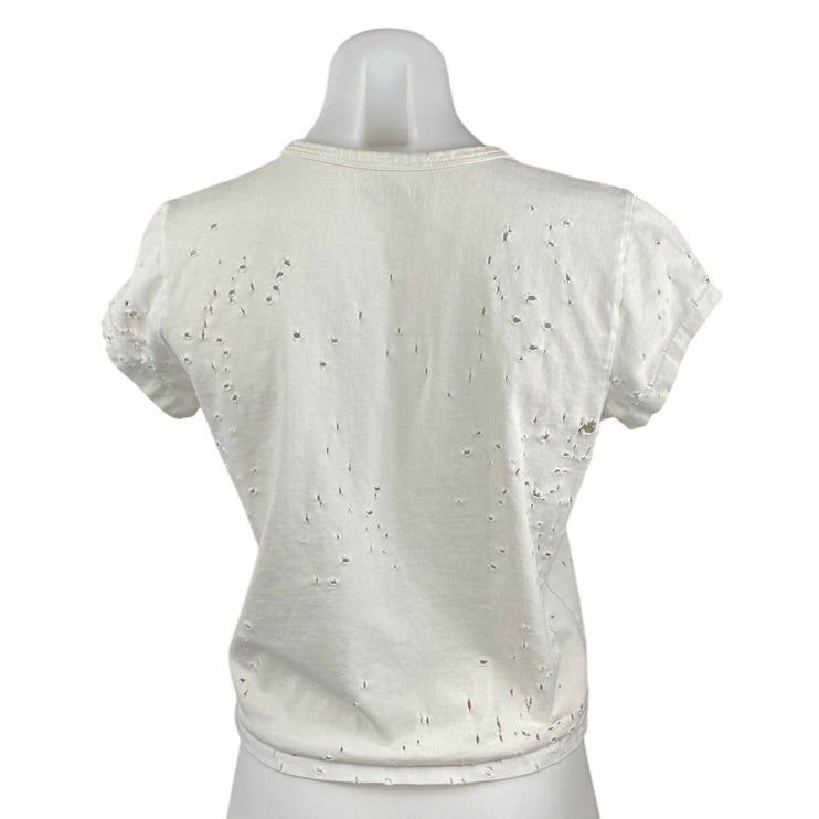 Zadig & Voltaire White Short Sleeve Distressed Crew Neck Tee T-shirt Top Size L